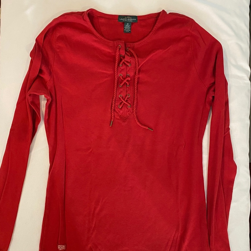 Rare Lauren Jeans Co. by Ralph Lauren Shirt M Lace Up Front - Picture 10 of 11